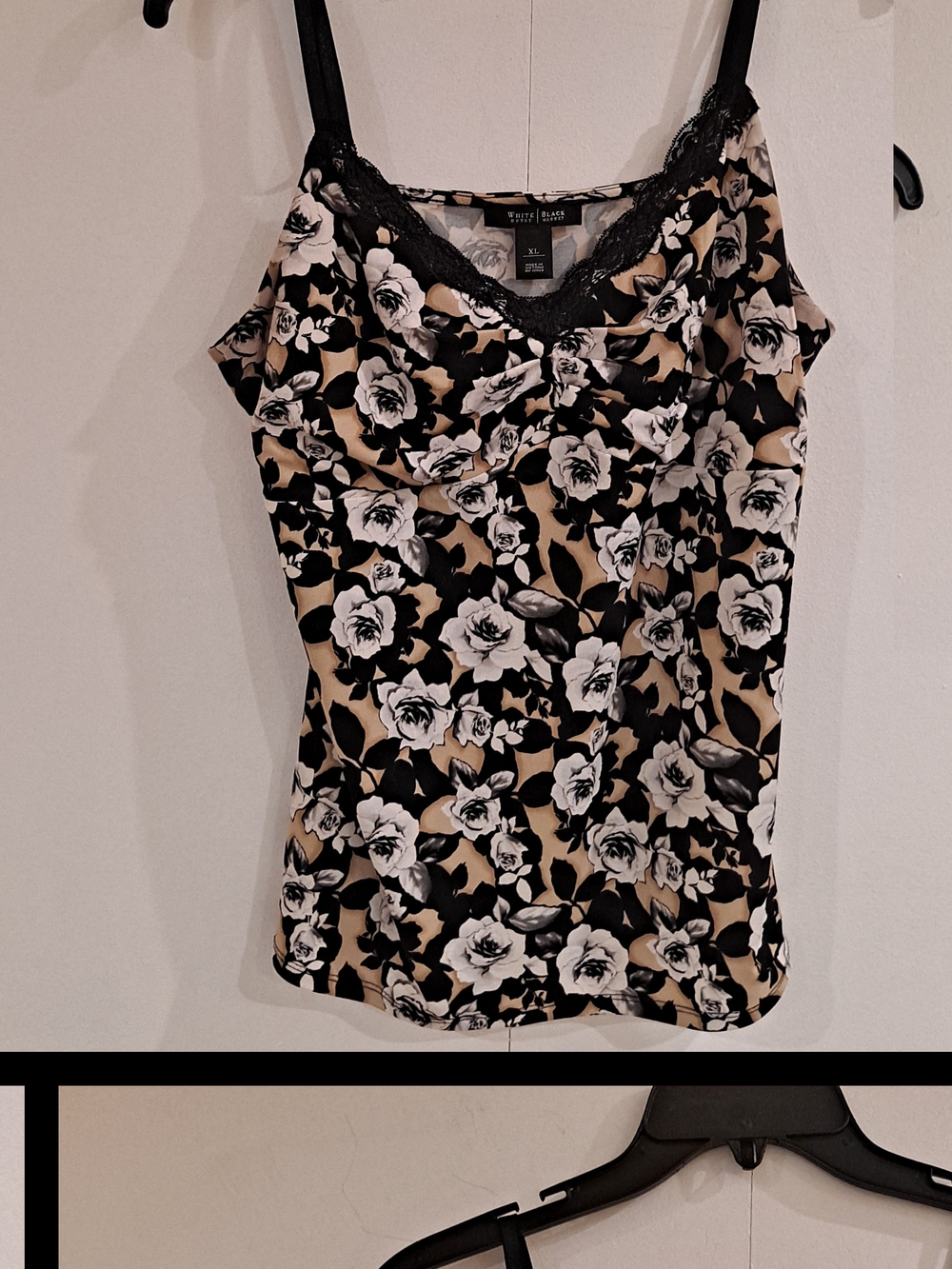 White House Black Market , White & Tan Floral Lace Trim Cami Top NWOT